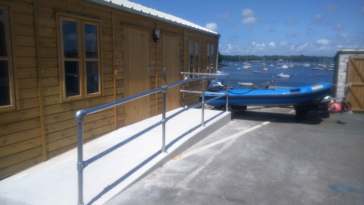 ramped access to a classroom at Mylor Sailing school in Falmouth, Cornwall