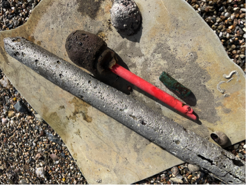 litter picking on the beach - some rubbish pictured